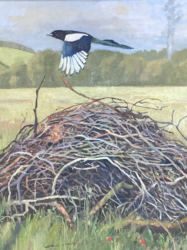 WOODPILE AND MAGPIE 63X63 Framed